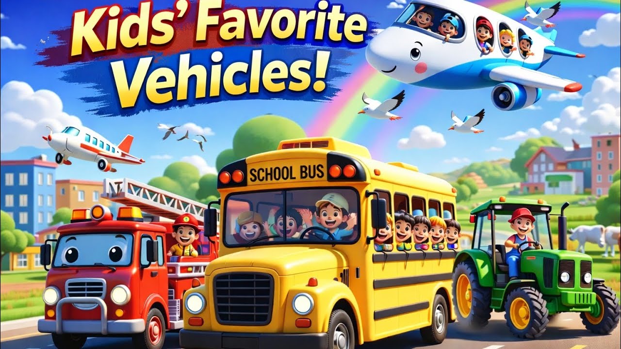 Kids’ Favorite Vehicles | Bus, Truck, Tractor & Plane 🚍🚒🚜✈️