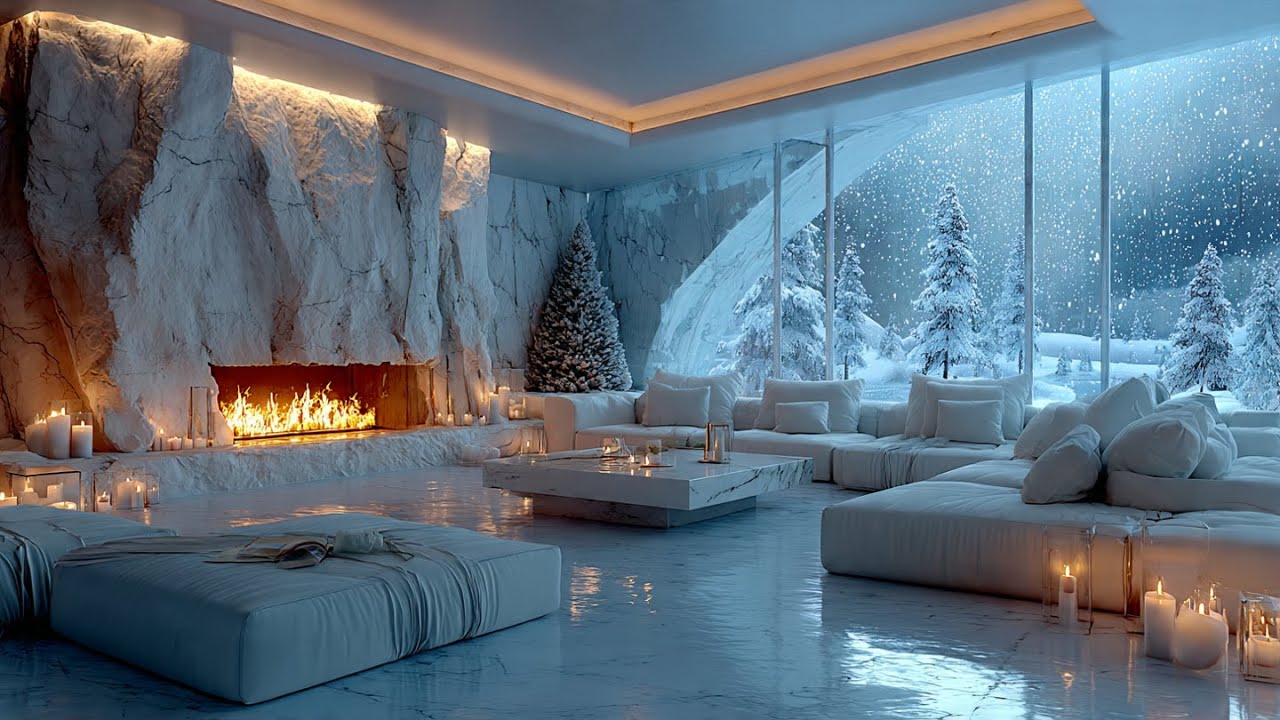 3 Hours of Cozy Luxury Winter Night ❄️🔥 | Fireplace, Snowfall & Calm Piano Ambience