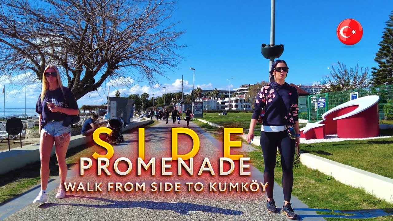 Türkiye 🇹🇷 Side Sea beach promenade April Walking from Side to Kumköy #side #kumköy #turkey