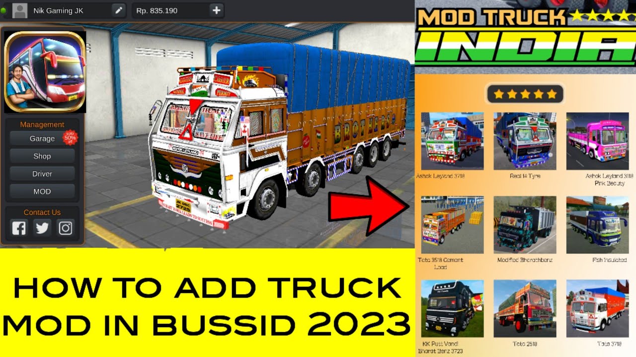 Симулятор автобуса Индонезия Me Truck Kaise Le 2023 || Bus Simulator Индонезия Мод Грузовиков || ...