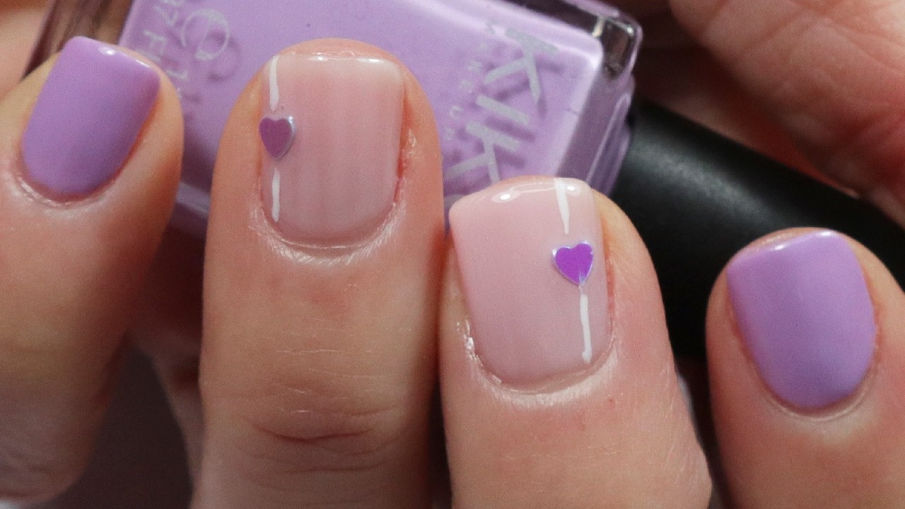 Cute Purple Nails | Simple Confetti Heart Valentine's Day Nail Art | Easy Nail Idea