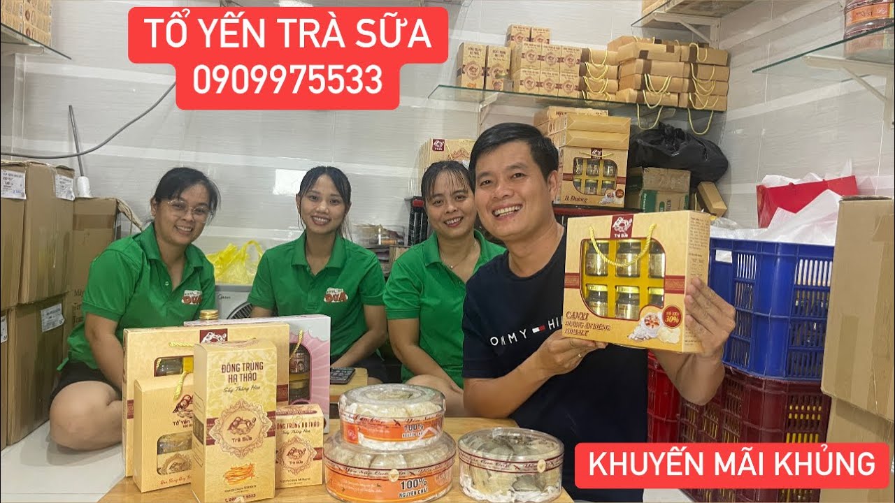 Khương Dừa và bà xã livestream bán Tổ Yến Trà Sữa khuyến mãi khủng