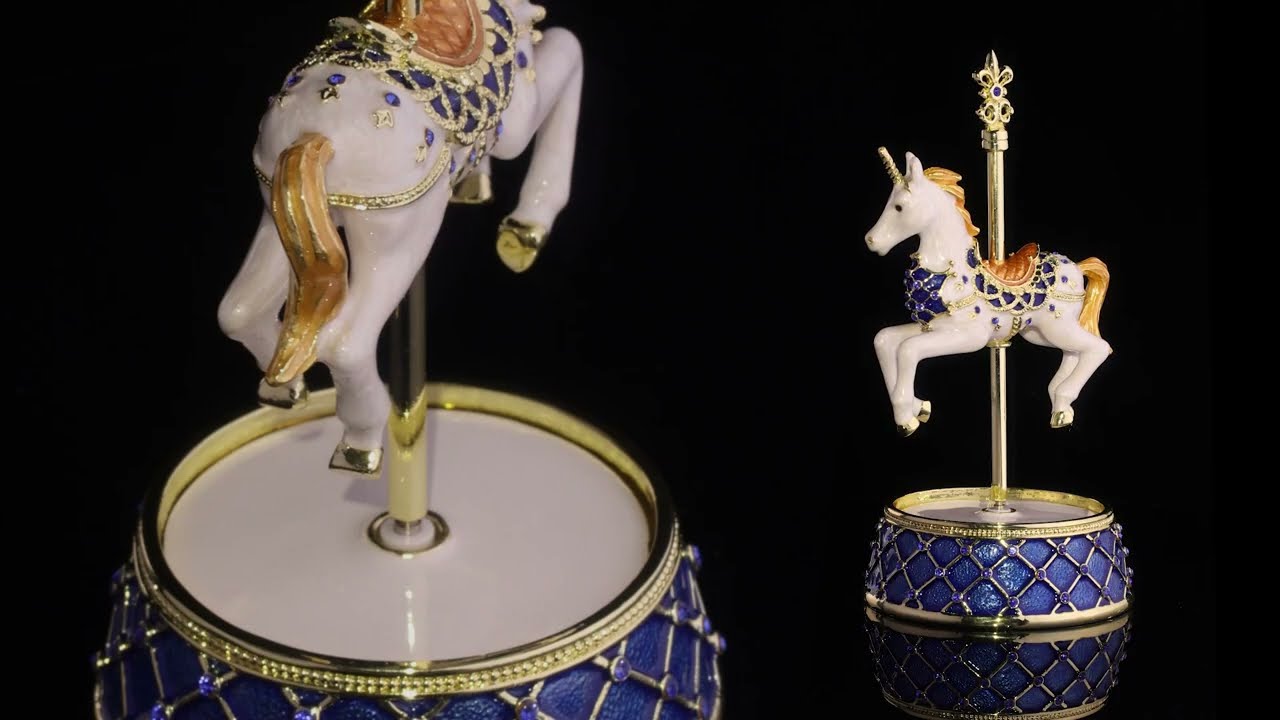 White Unicorn Carousel Horse Music Box