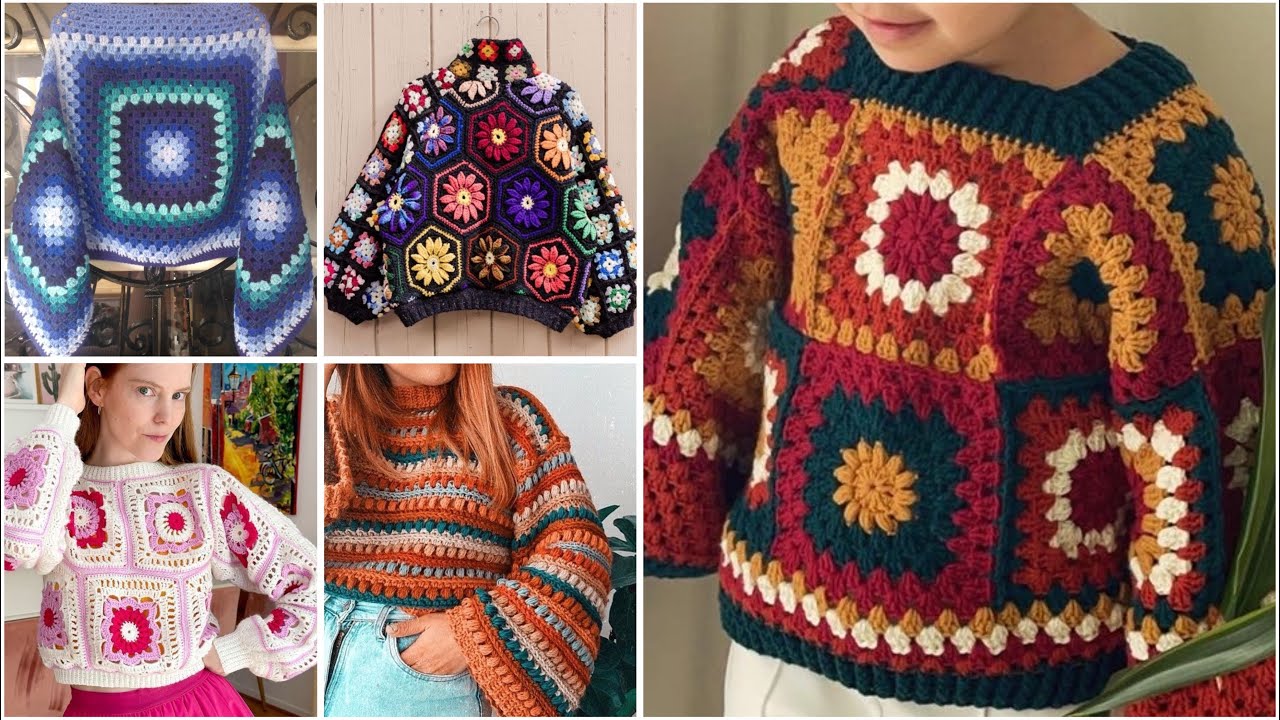 Latest granny crochet square pattern fancy cardigan sweater designs ideas for winters 