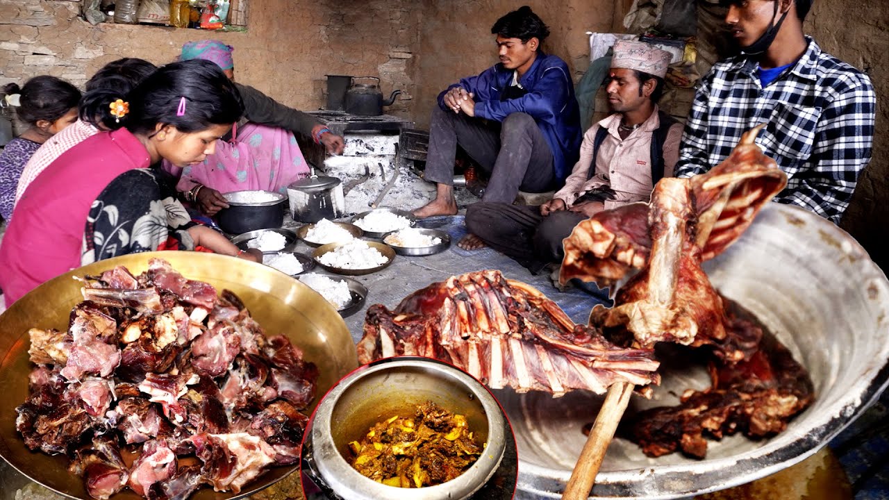 Goat Ribs curry by Dharme Family in the village || Rural Nepal @ruralnepall