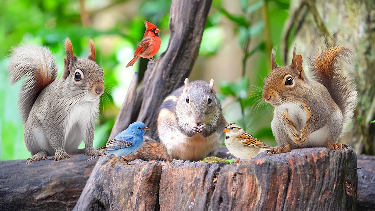 Летняя радость для кошек 🎥 Белки и птицы вместе исследуют лес🦜 Perfect Nature Fun CAT TV