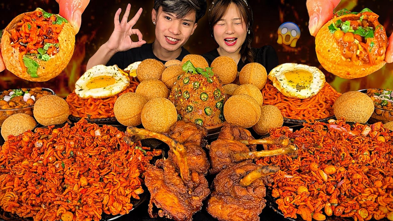 MUKBANG WITH MY BOYFRIEND❤️| EXTREME SPICY CHATPATEY😱PANIPURI🔥3X SPICY NOODLES🌶️& CHICKEN LOLIPOP |