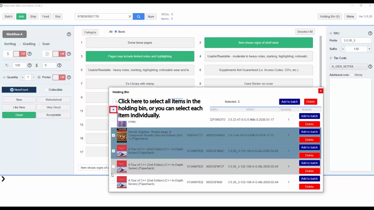 TurboLister: Use Live Batch with Holding Bin to Reduce Split Shipments (Update Version)