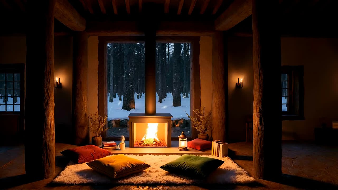 Cozy Winter Fireplace Jazz Ambience - Warm Smooth Jazz Music for Work, Focus and Calm