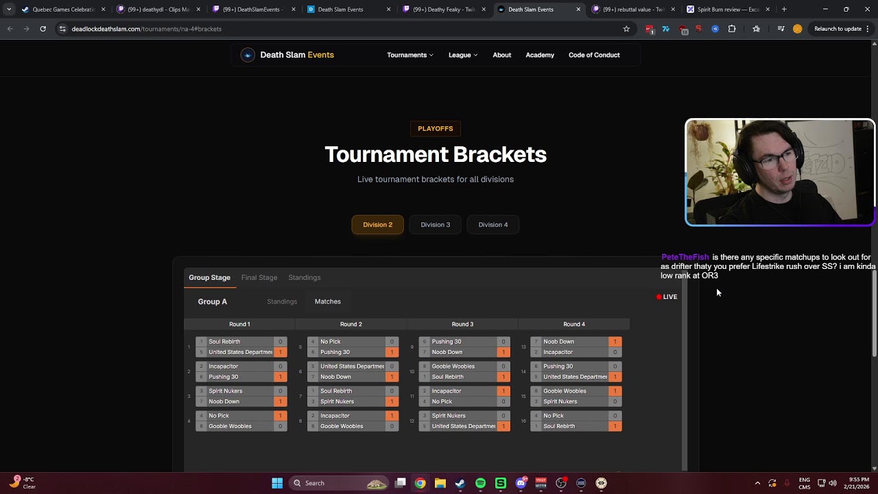 Death Slam tournament today - NOT PRO TEAMS - Watching and educating @ 2pm EST