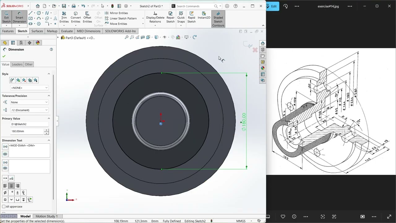 exercise14 การใช้คำสั่ง Revole boss และ Circular Pattern #solidworks