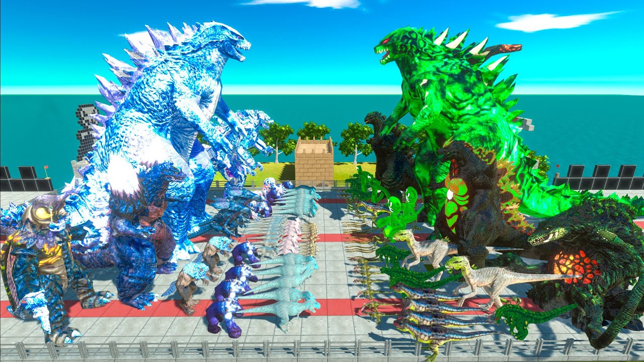 King of Monster War - Team Ice Frostbite Godzilla VS Team Green Godzilla Plant Beast Hybrid