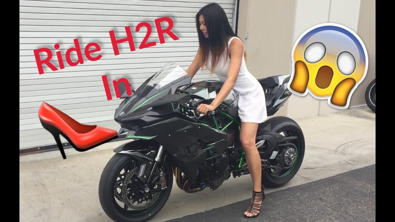 Biker Girl Rides Kawasaki Ninja H2R in Heels
