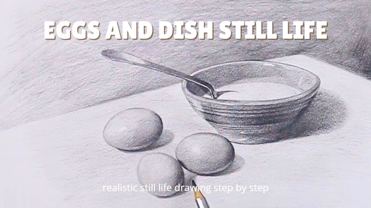 How to Draw Realistic Eggs and Dish Still Life in Pencil | step by step