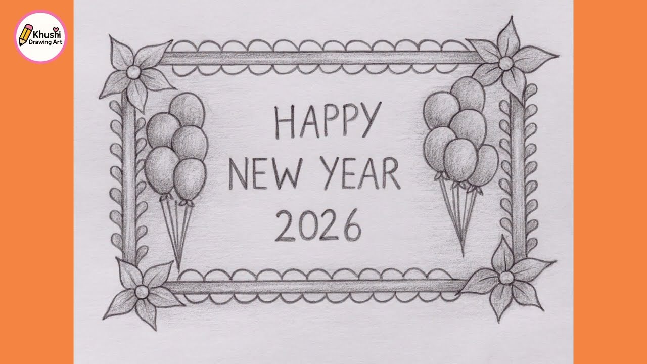 Happy New Year 2026 Pencil Sketch ✏️ | New Year Greeting Card Drawing