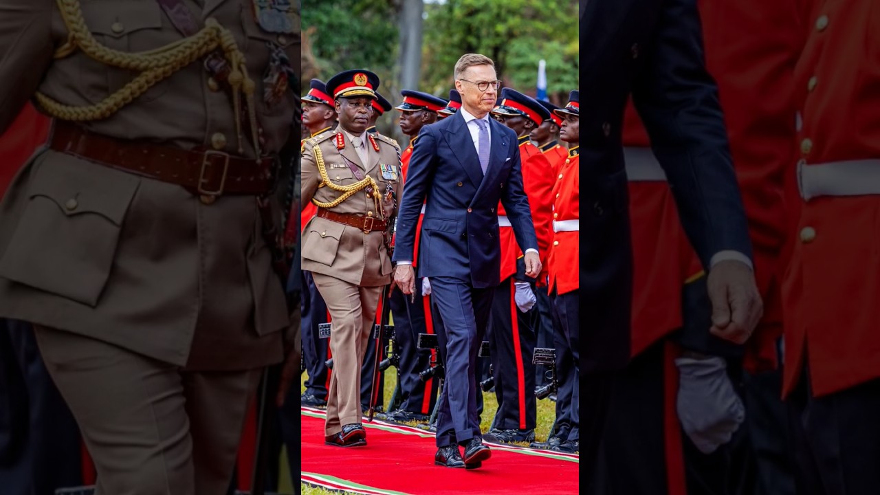 Finland President Alexander Stubb inspects a guard of honour at State House as he arrives in Kenya!!
