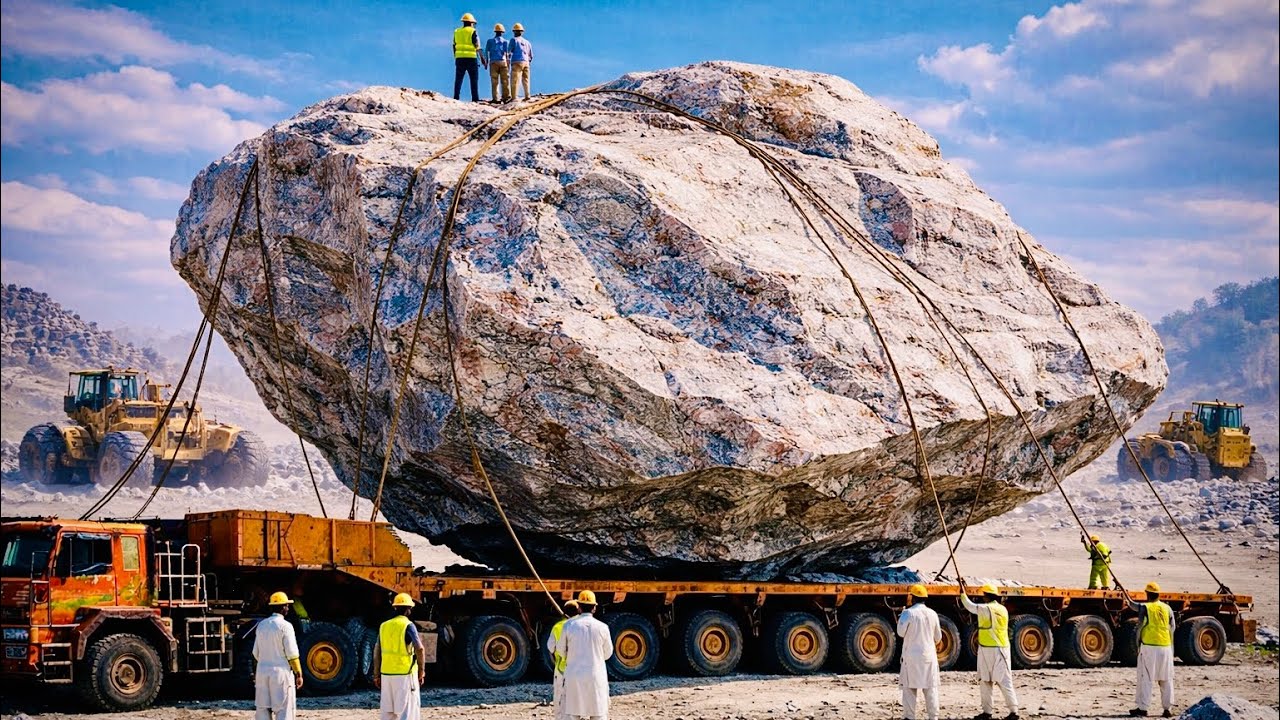 Incredible Mountain Truck Loading to Marble Factory | Amazing Marble Cutting Process
