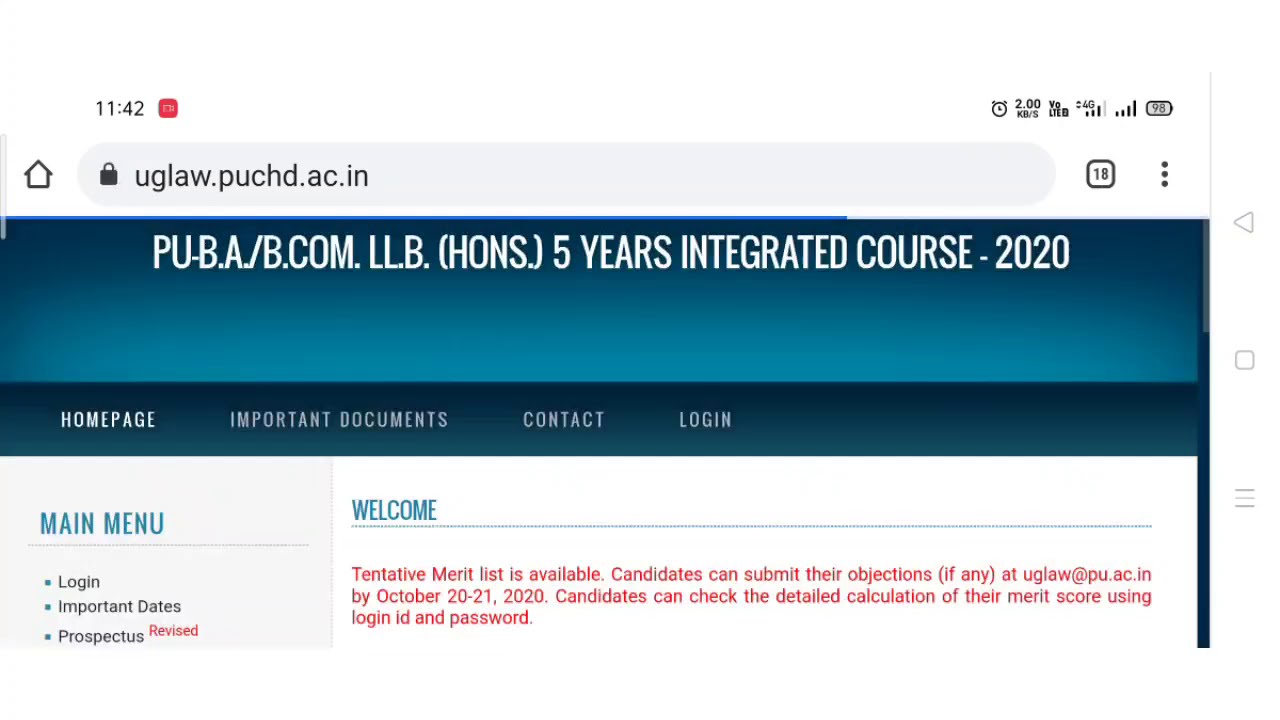 Ba LLB / B.Com LLB 5 years | PU Chandigarh Admissions | How to find Merit lists & correction process