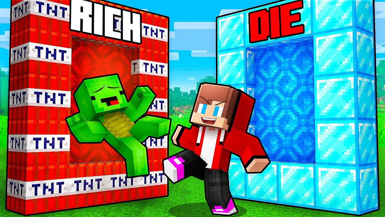 Джей Джей и Майки: Опасная битва за портал в Minecraft с выбором правильного пути - Maizen