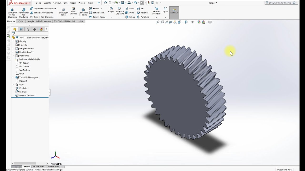 Solidworks ile Evolvent Profilli Helis Dişli Çark Tasarımı | Involute Profile Helical Gear Design