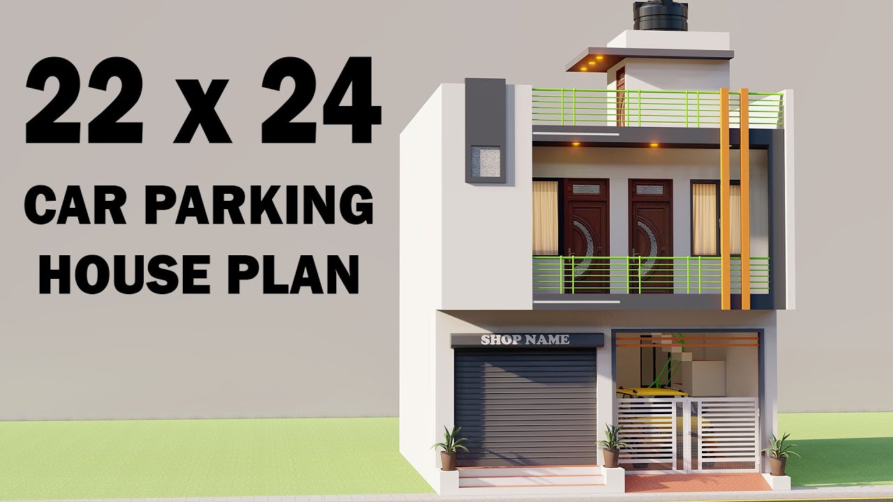 22x24 Shop With Car Parking House Design,Dukan Or Makan ka Naksha,Small House Elevation