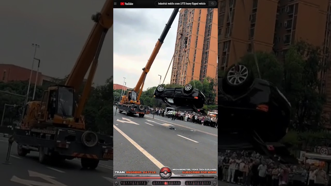Road accident crane LIFTING heavy flipped vehicle #machinery #process #roadaccident #cranelifting