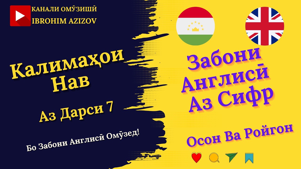 Забони Англисӣ Аз Сифр - Калимаҳои Нав Аз Дарси 7❤️😎  #shorts #ibrohim_azizzade #english #англиси