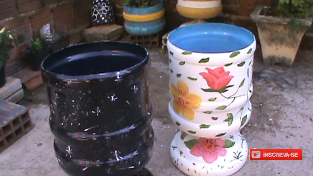 Vasos feitos com galão de água vencido para plantas