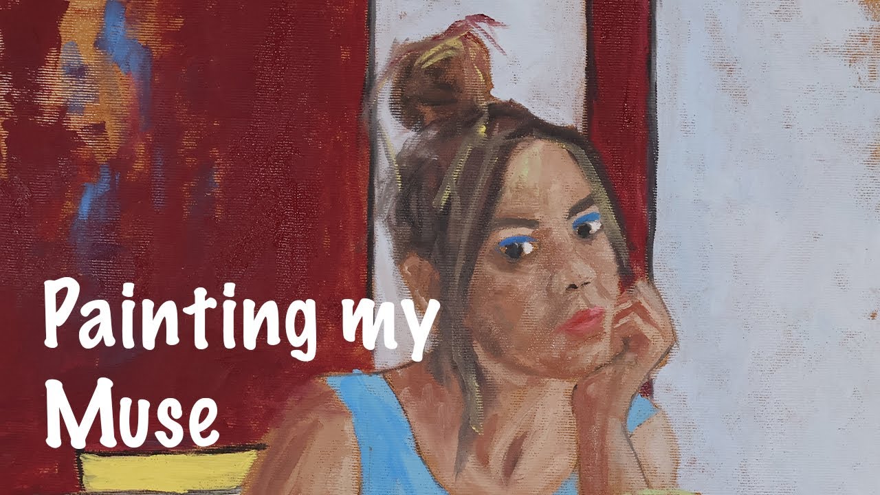 Oil Portrait Painting in a red Café