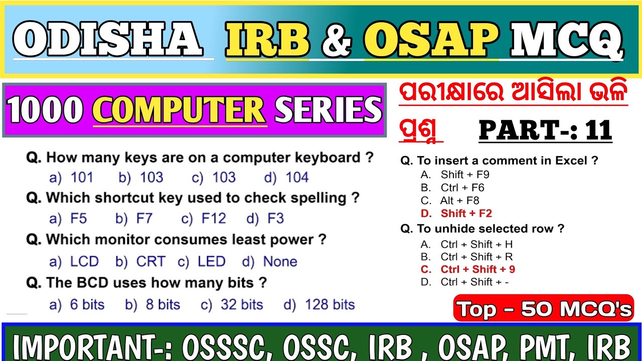 Computer Question & Answer | IRB& OSAP Computer Mcq | Irb & Osap Mcq | Short cut Key Comuter |