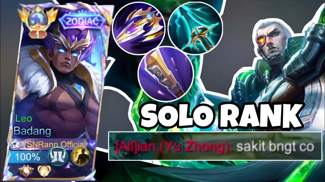 YU ZHONG NANGIS KETEMU BADANG , SOLO RANK GAMEPLAY BUILD EMBLEM MONTAGE BADANG| MOBILE LEGEND!!