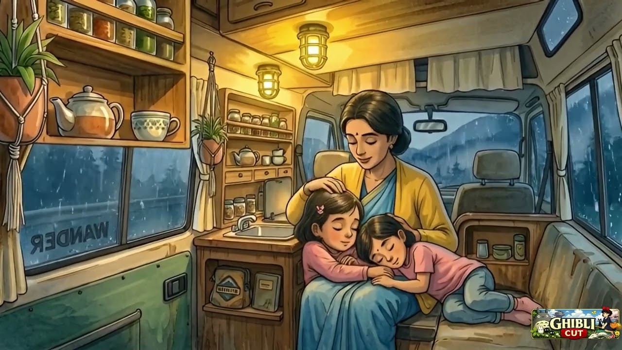 Cozy Family Camper Van Life in Mountain Rain | Slow Living Travel Vlog | Ghibli-Style Video