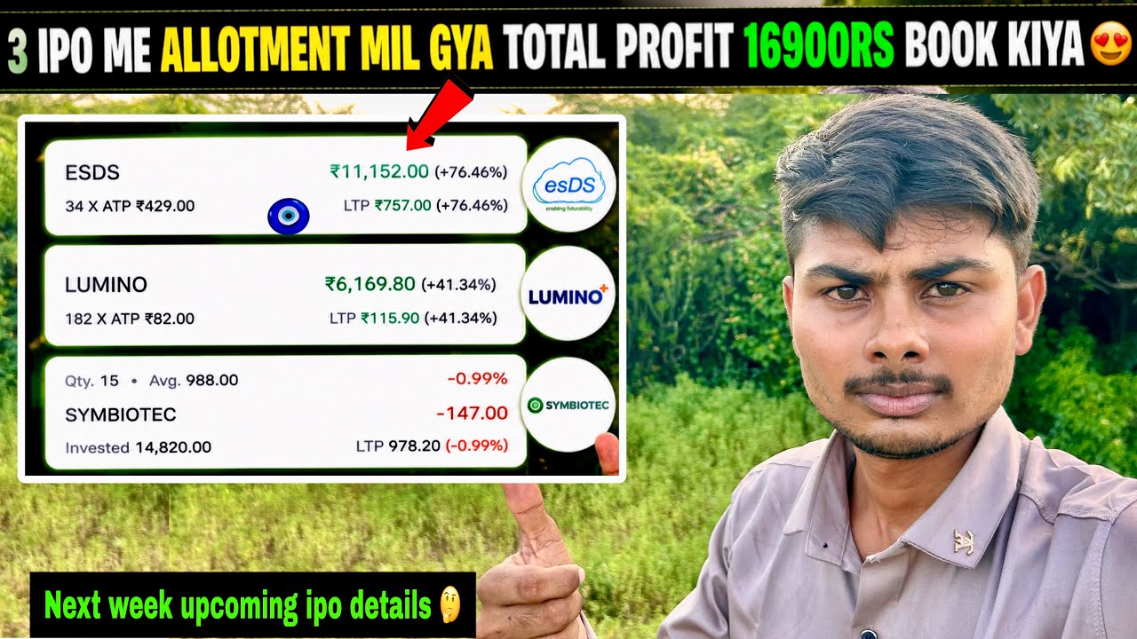 IPO me investment kar ke 16900rs profit book kiya🥰|symbiotec|Lumino|ESDS|Upcoming ￼Ipo details|vlog