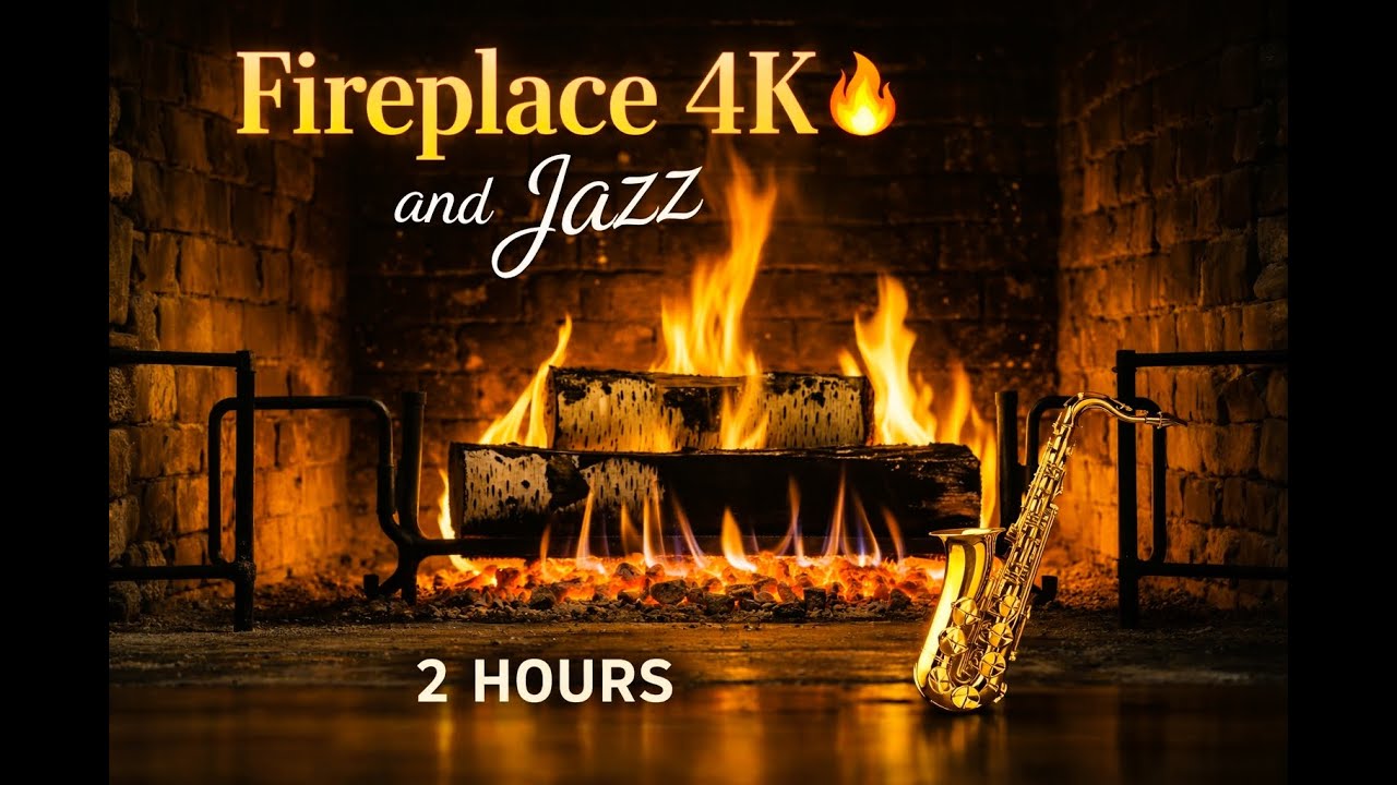 4K Fireplace and Jazz Ambience | 2 Hours of Relaxing Music & Fireflames