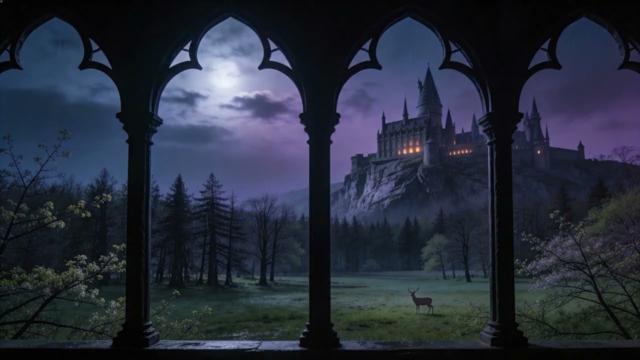 🏰🌸 Hogwarts Castle View from the Forest |Harry Potter Spring Sounds, Harry Potter Spring Window View