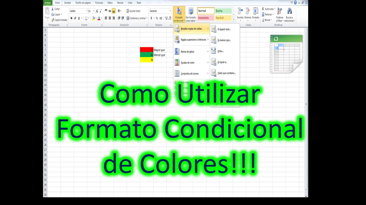 Como utilizar el formato condicional de colores en Excel 2007