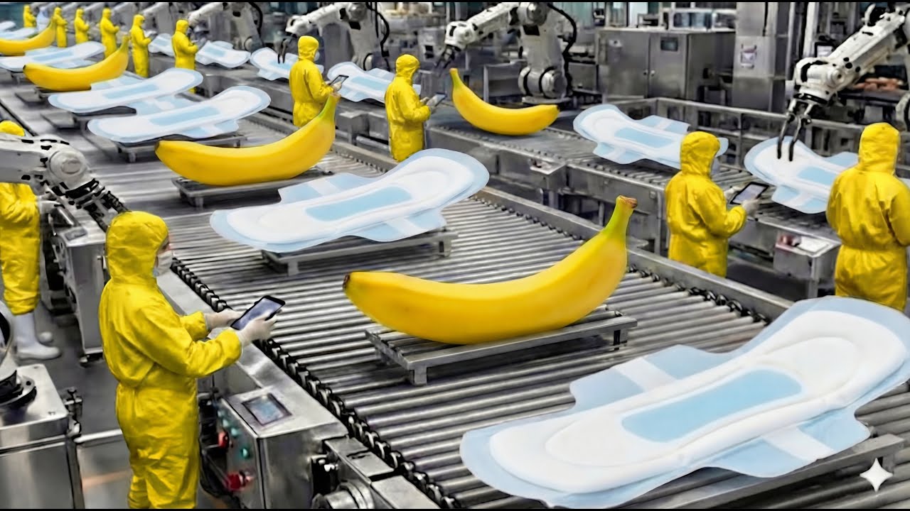 Inside The Largest Modern Banana Stem Factory & Sanitary Pad Production Process (Full Process)