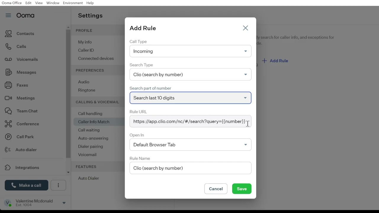 48. Ooma Office Tutorial: Settings - Calling & Voicemail Section: Setting Rules for Caller Info