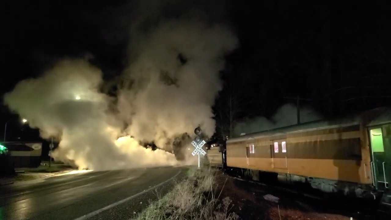 Nighttime Departure Mount Rainier Scenic Railroad Steam Train From Elbe Station