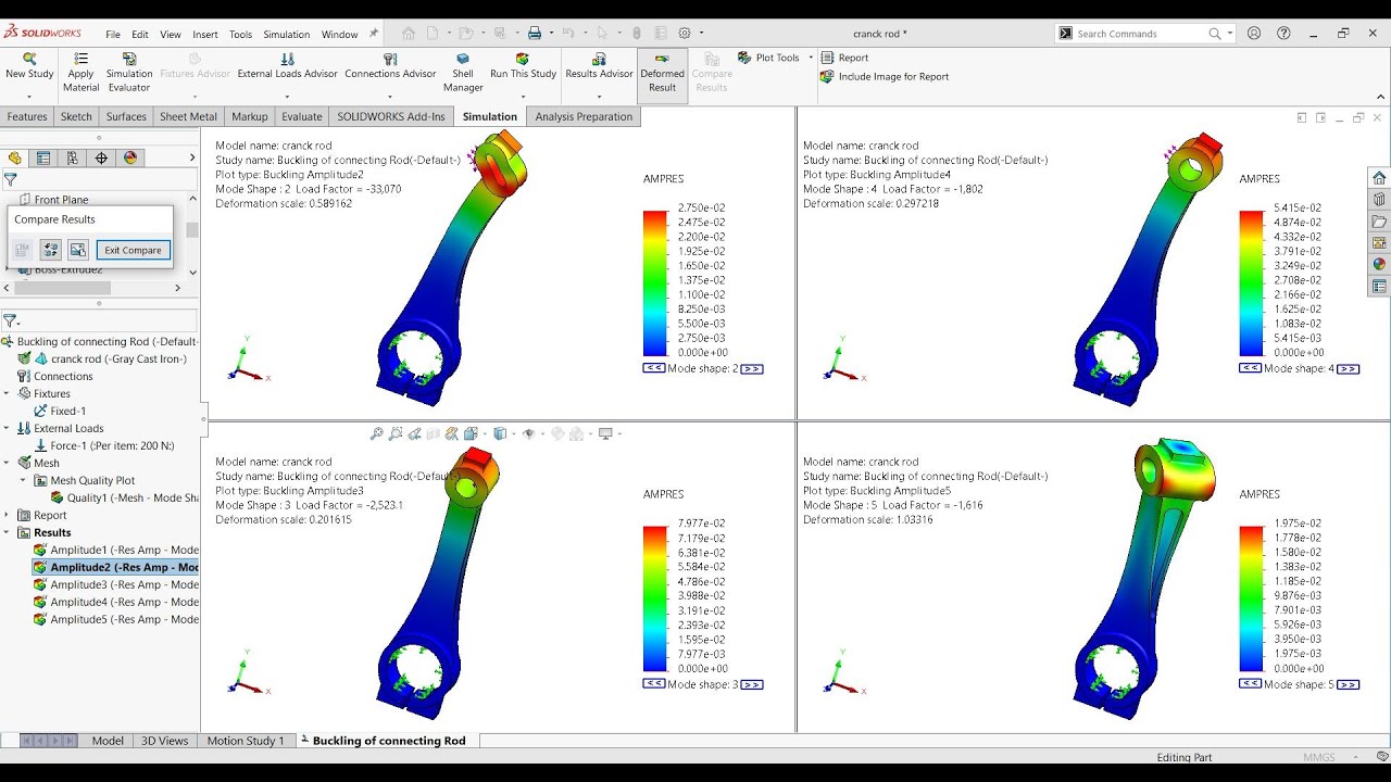 Solidworks FEA Analysis : Buckling of Connecting Rod | Solidworks Simulation