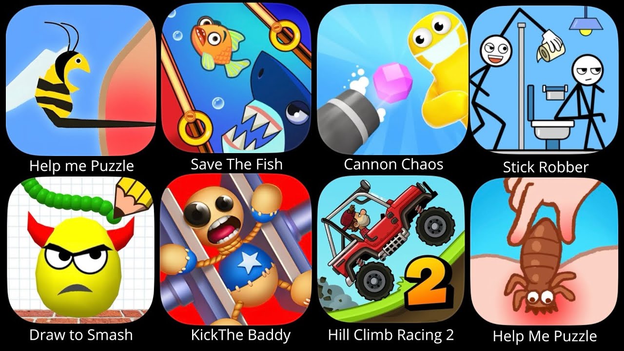Help Me Puzzle, Save The Fish, Stick Robber, Draw To Smash