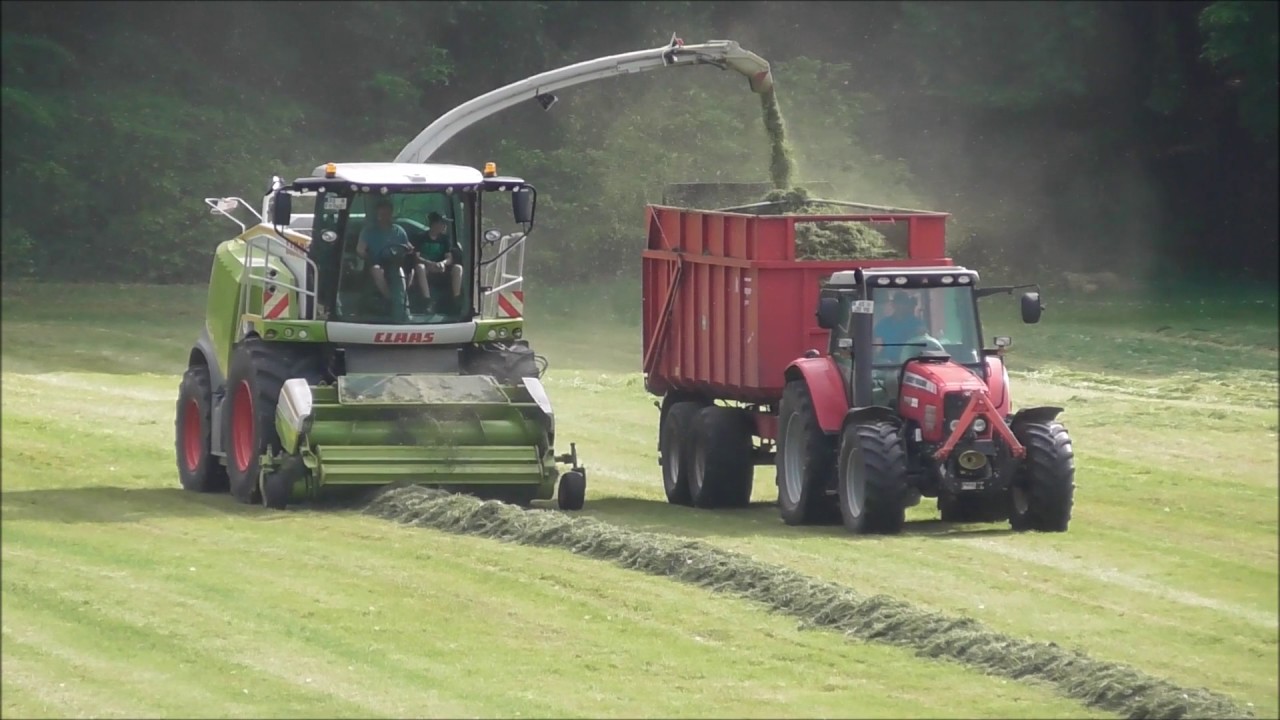 1.Schnitt 2017 Häckseln mit Claas, John Deere, Massey Ferguson, Steyr und Mc Cormick