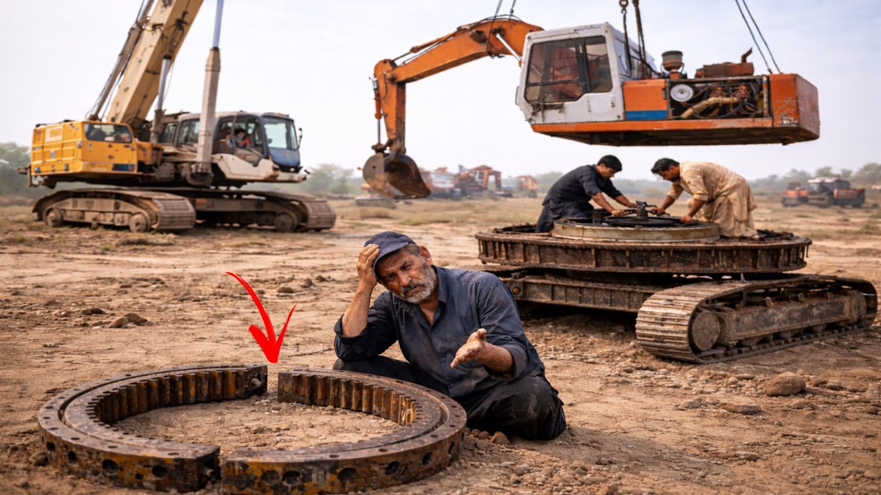 Giant Excavator Swing Bearing Completely Failed | Pakistani Mechanics Repair