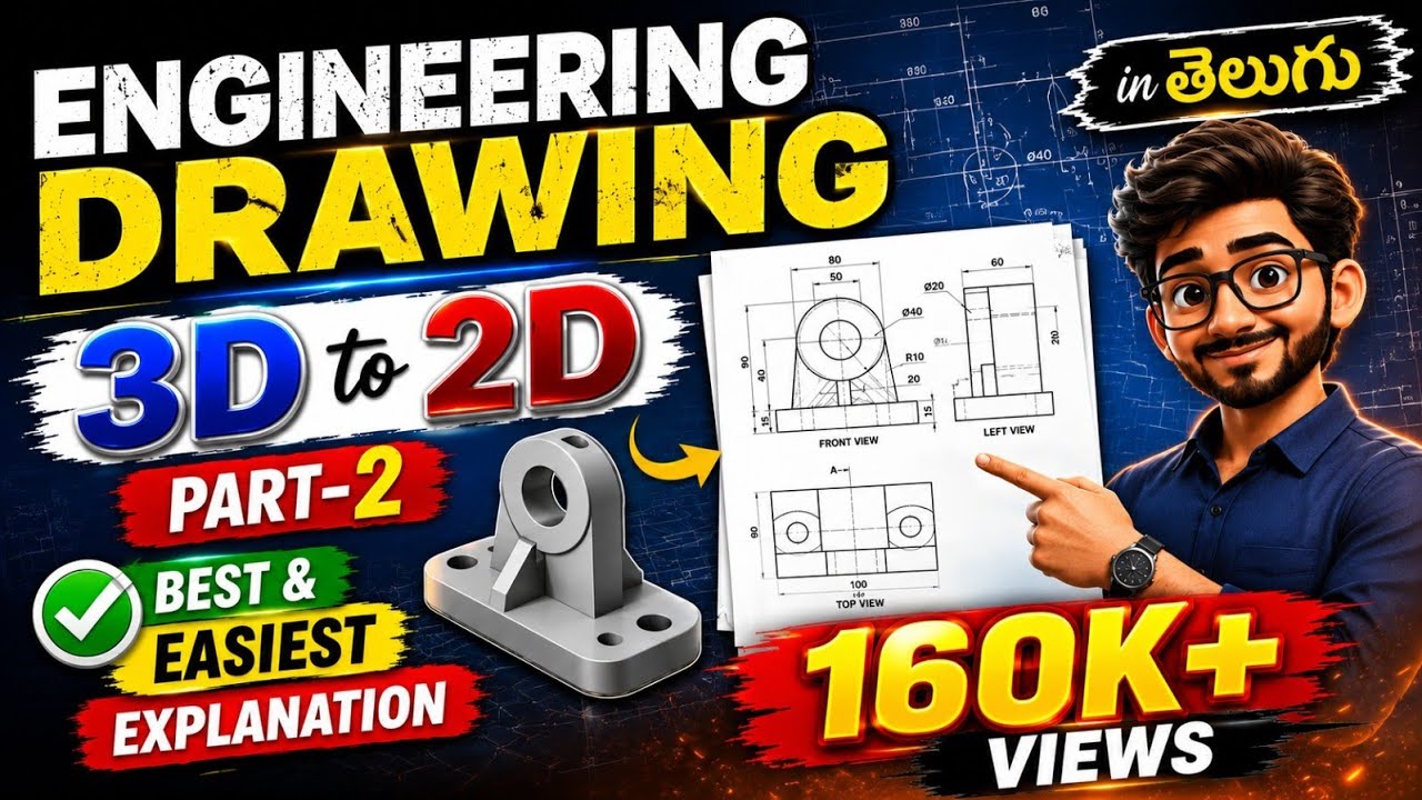 Isometric to Orthographic| 3D to 2D| Engineering Drawing by Subhodaya, Part -2