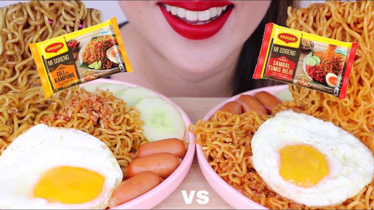 ASMR MAGGI MI GORENG CILI KAMPUNG VS MAGGI SAMBAL TUMIS BILIS NOODLES | MUKBANG MALAYSIA