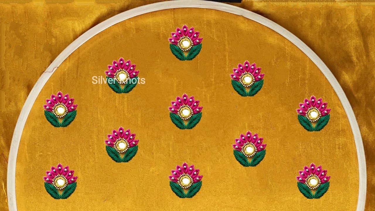 Easy all over butta design for yellow stitched blouse | hand work #aariwork #maggamwork #buttadesign