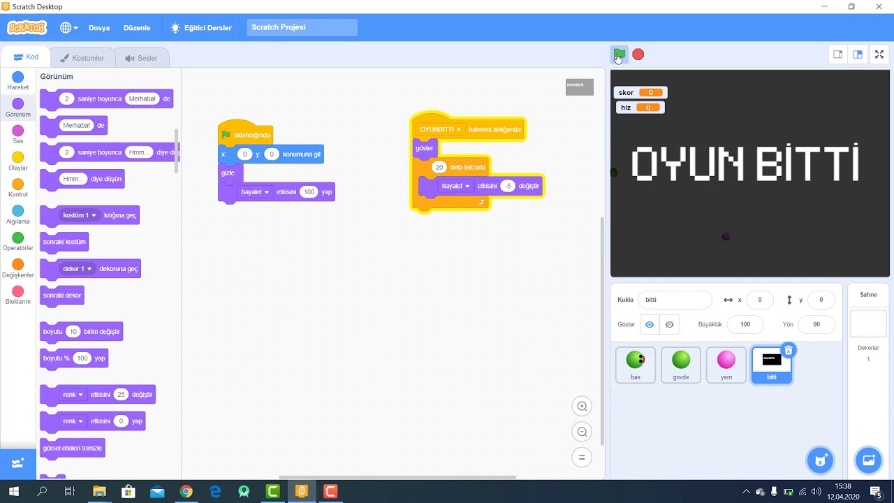 Scratch 3 Yılan oyunu 2