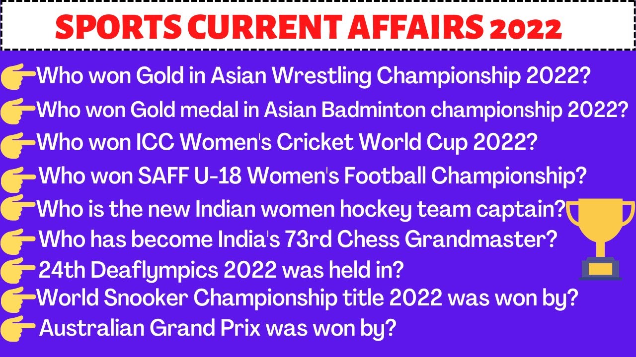 SPORTS CURRENT AFFAIRS 2022| LAST 6 MONTHS CURRENT AFFAIRS QUESTIONS AND ANSWERS