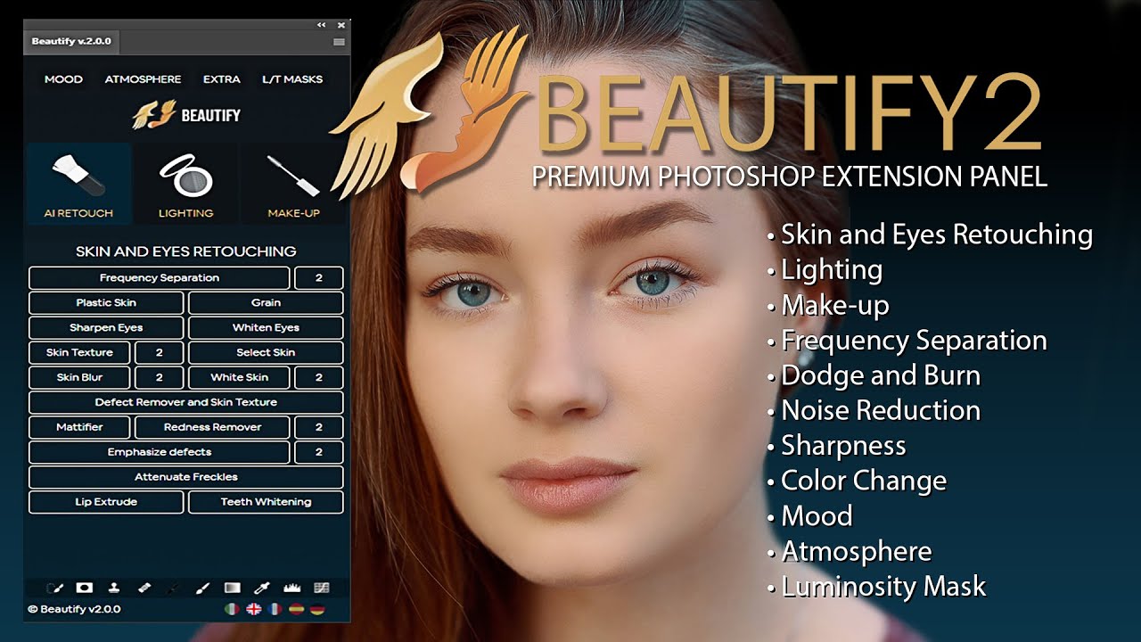 Панель Beautify 2 | Премиум-панель расширения для ретуширования Photoshop