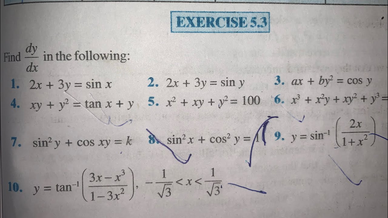 EX 5.3 question no 1 to 15 CBSE CLASS 12th NCERT MATHS SOLUTION OF CONTINUITY AND DIFFERENTIABILITY